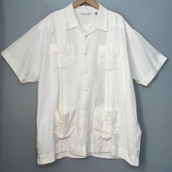 Monte Carlo Mens Size XL White Linen Button Up Beach Old Money Vacation Resort - Picture 1 of 8